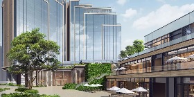 Outdoor terrace of Dorsett Kai Tak Hotel.